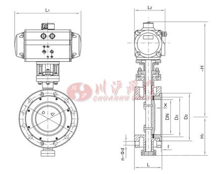 氣動(dòng)法蘭調(diào)節(jié)蝶閥結(jié)構(gòu)圖