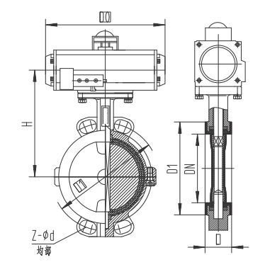 氣動襯氟蝶閥結(jié)構(gòu)圖