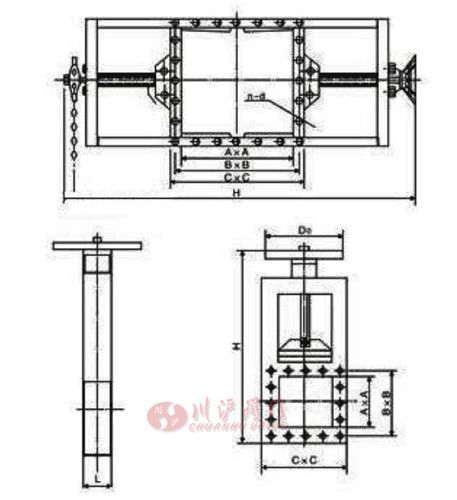 手動(dòng)方形插板閥結(jié)構(gòu)圖
